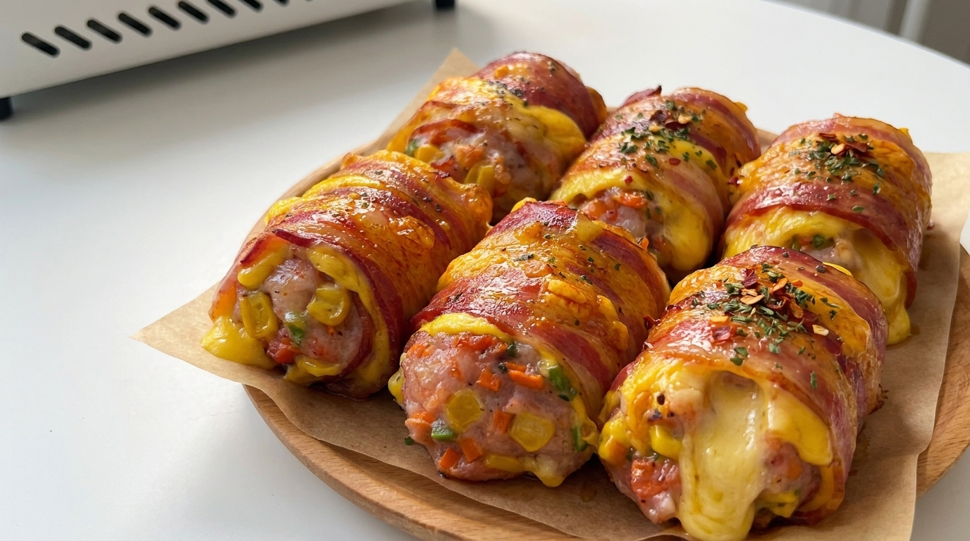 Rollitos de Bacon y Gambas Rellenos de Queso con Trufa Negra