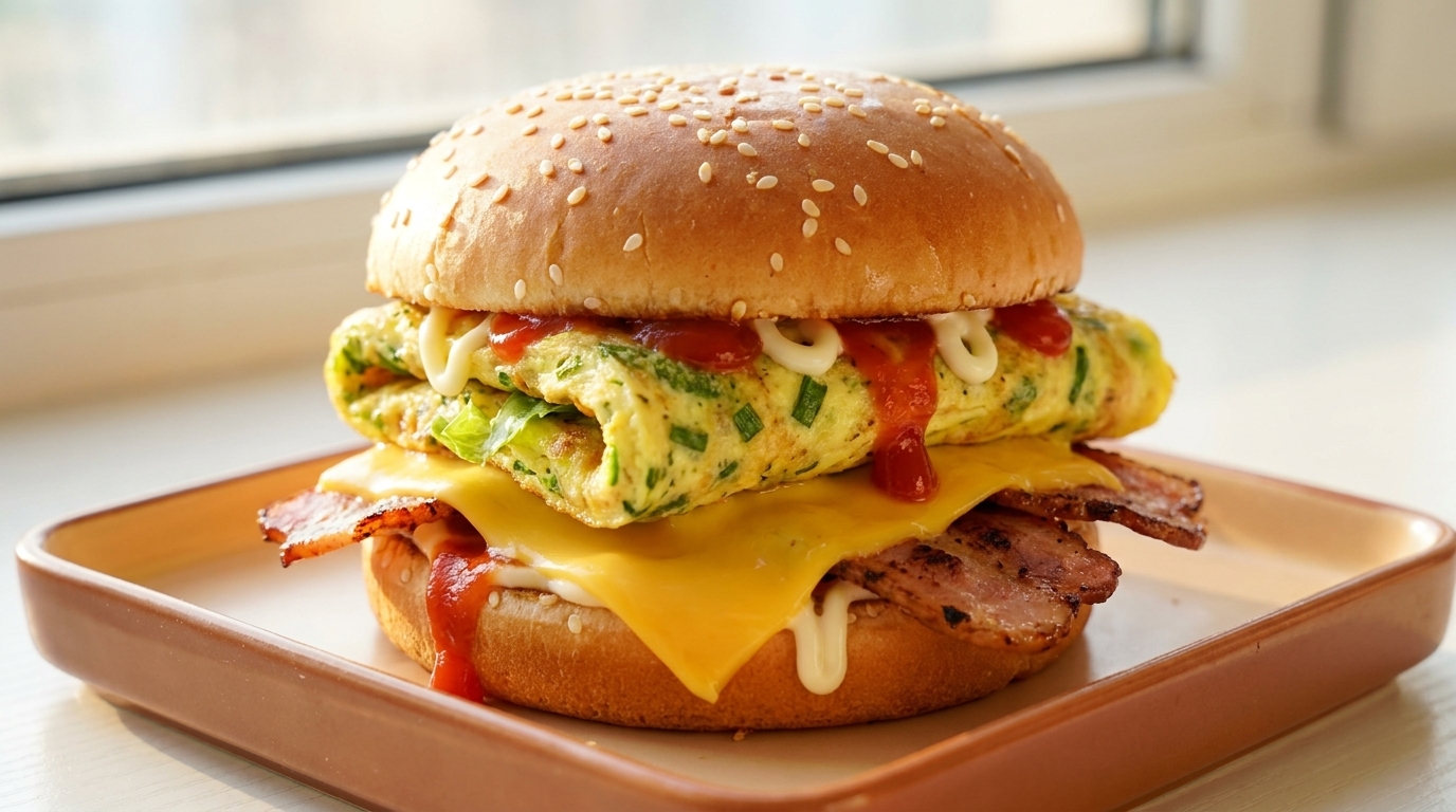 Hamburguesa de Desayuno con Huevo y Bacon en 10 Minutos