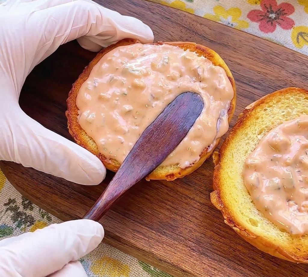Una hamburguesa gigante con queso y bacon sobre una tabla de madera con tomates cherry.