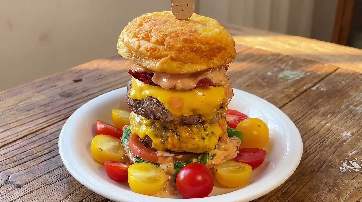 Hamburguesa Lava de Ternera con Doble Queso y Bacon Crujiente