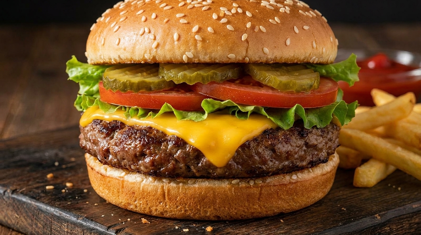 Smash Burger Americana Clásica con Queso Cheddar Fundido