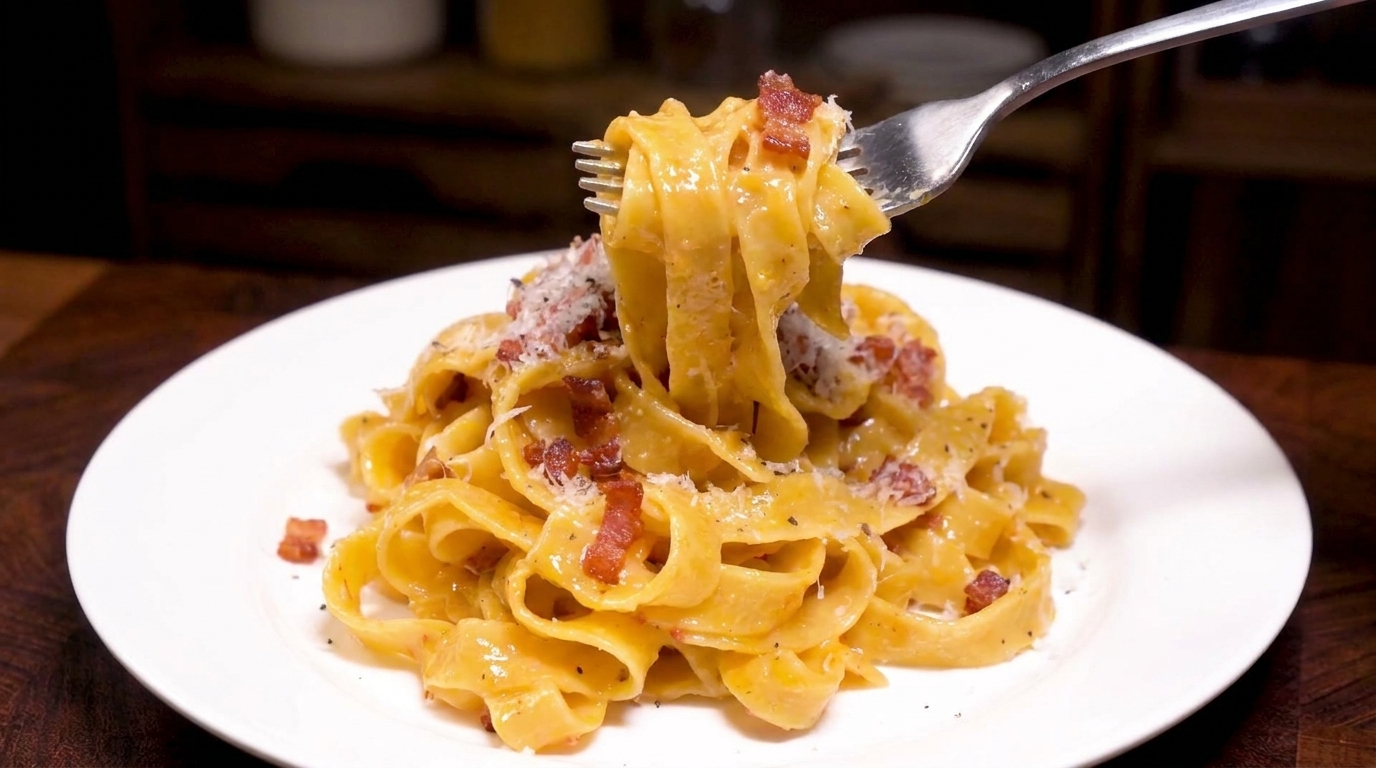 Carbonara de Bacon Cremosa con Salsa de Huevo Sedosa