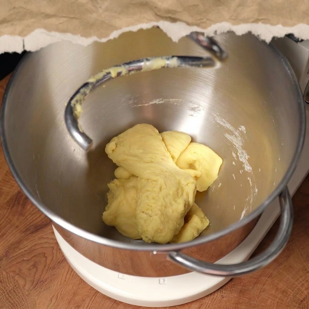Trozos de mantequilla blanda y una pizca de sal sobre una bola de masa parcialmente amasada en el bol.