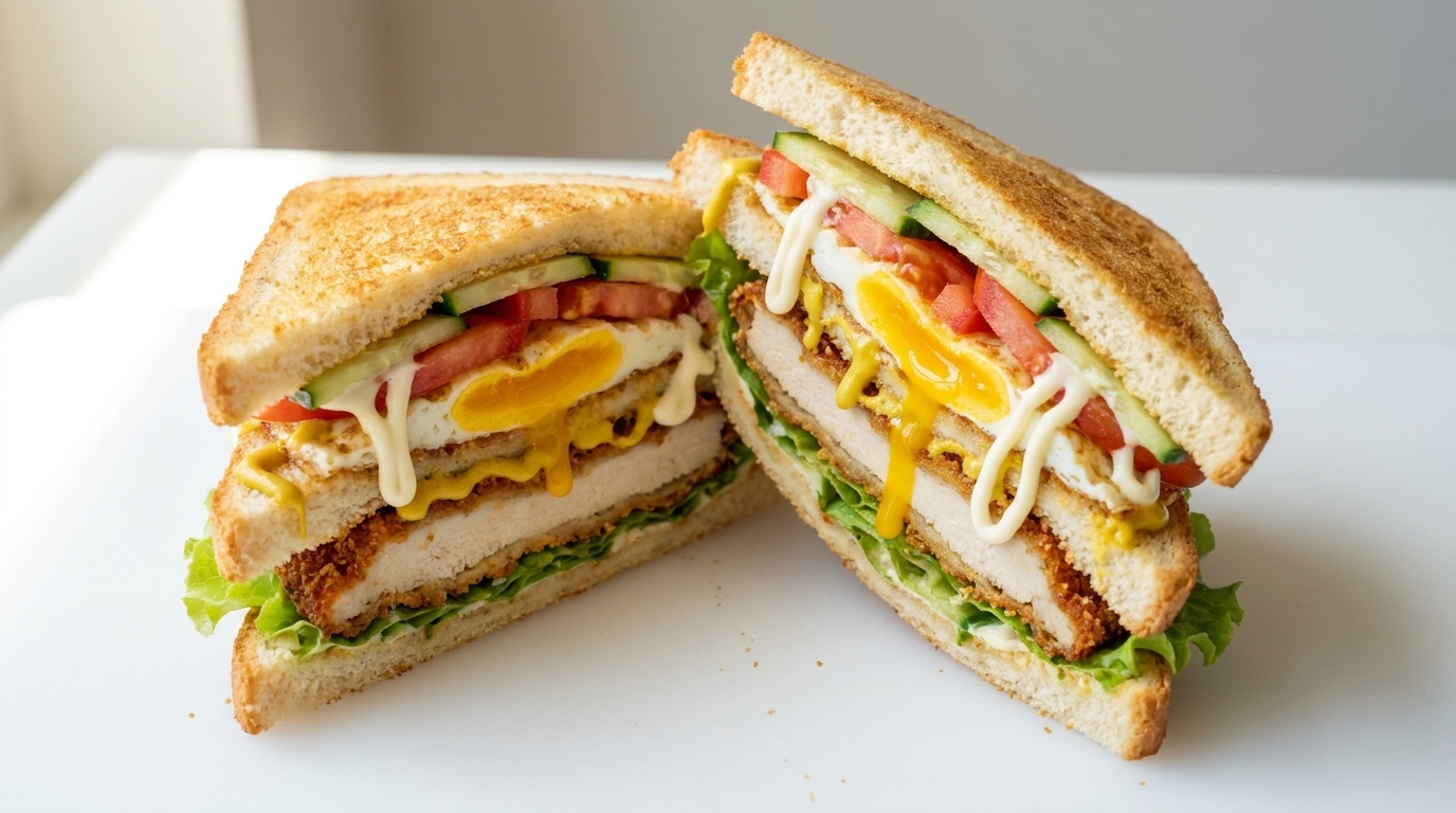 Sándwich Club de Pollo Crujiente con Huevo Frito