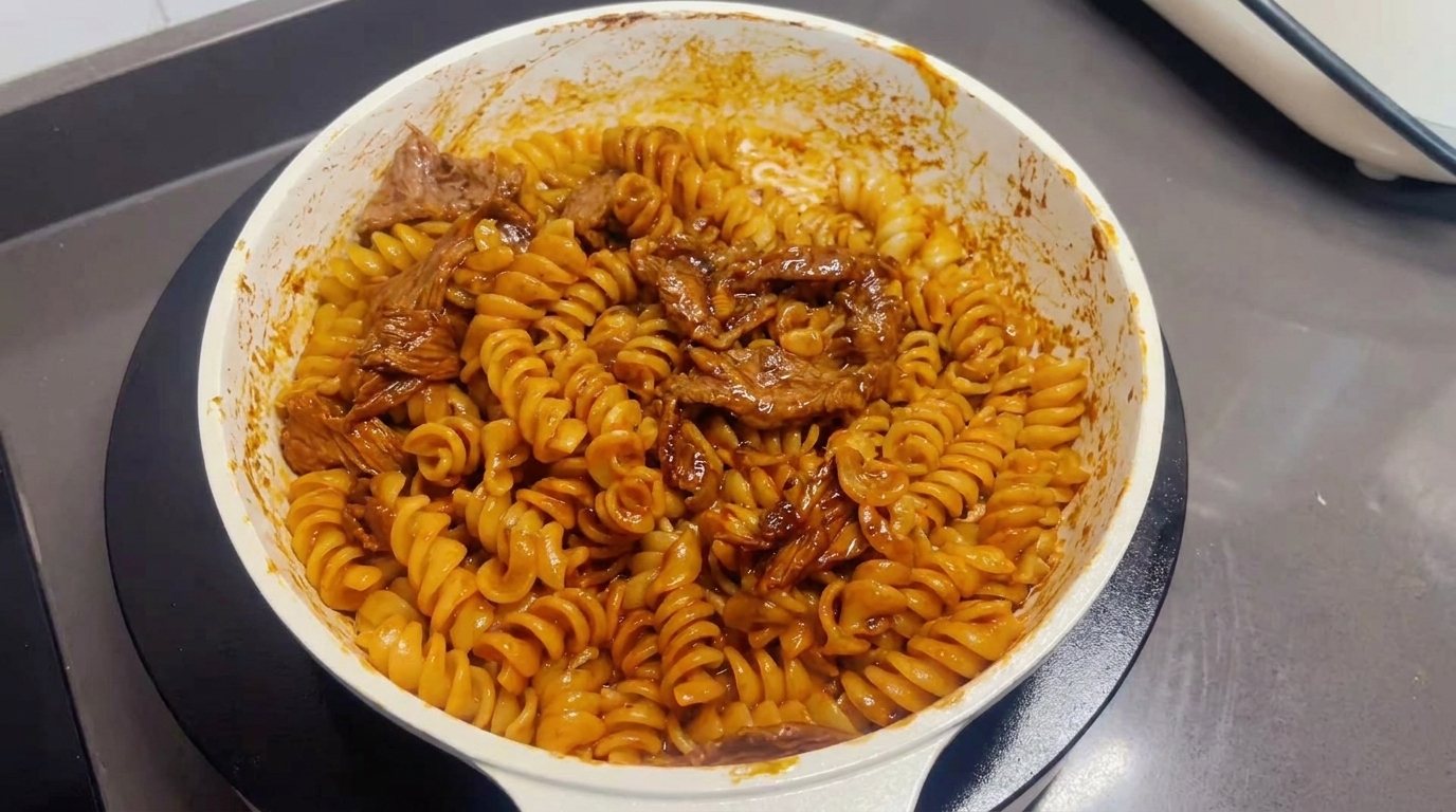 Pasta Fusilli Salteada con Ternera