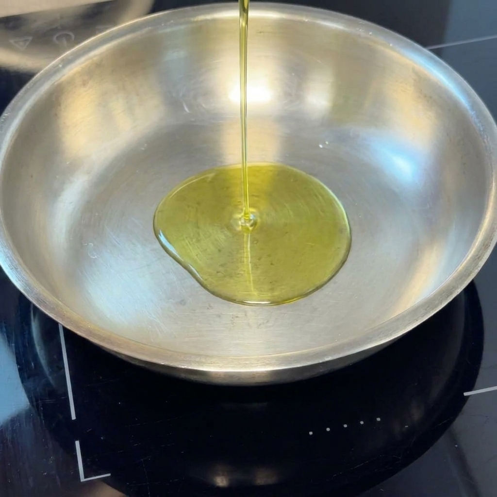 Cebolla y ajo picados sofriéndose en aceite de oliva dentro de una sartén de acero inoxidable.