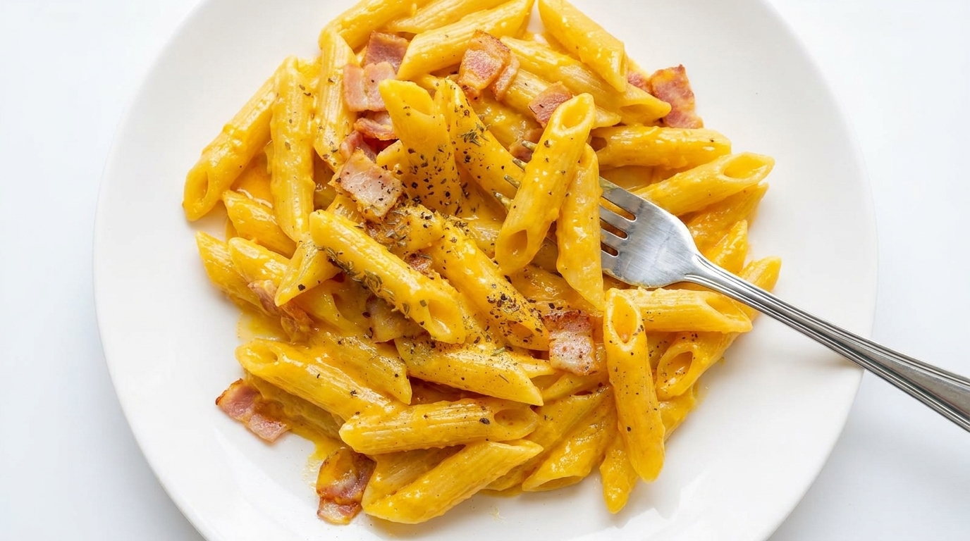 Penne Cremoso con Queso y Tocino