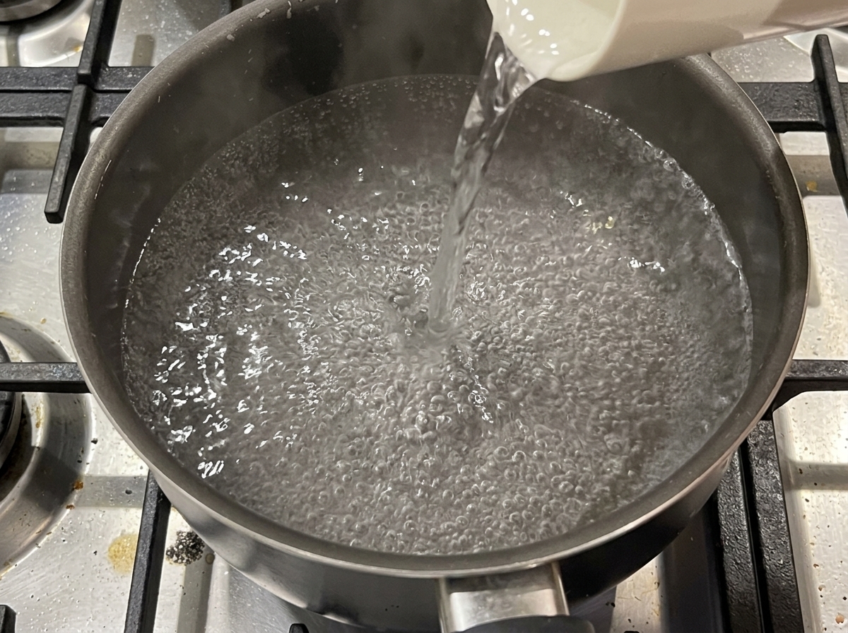 Ajo picado y chiles secos friéndose en la grasa del tocino.