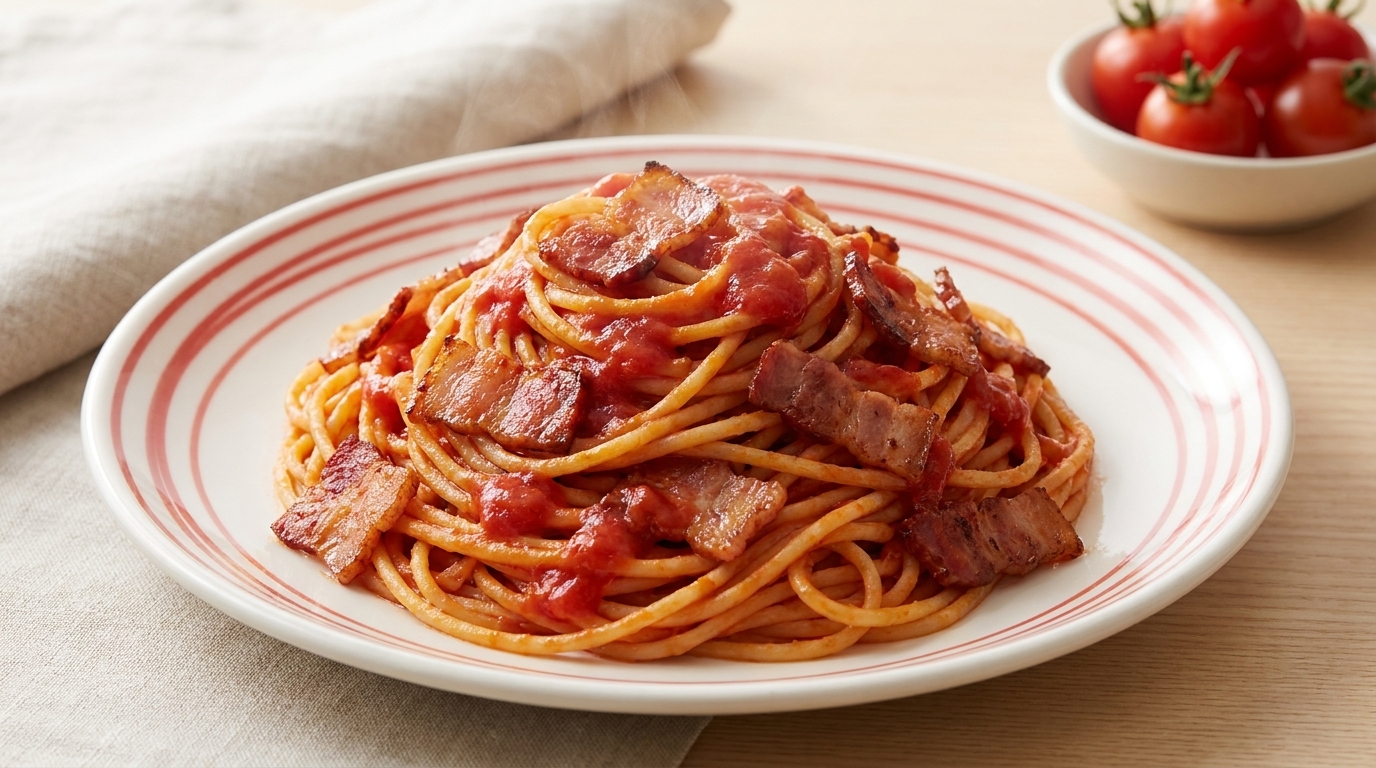 Pasta Clásica con Tomate y Tocino