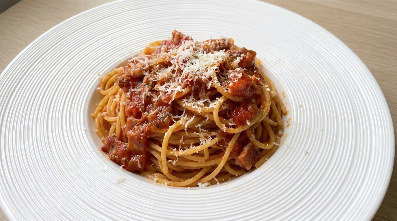 Pasta Clásica con Tomate y Tocino