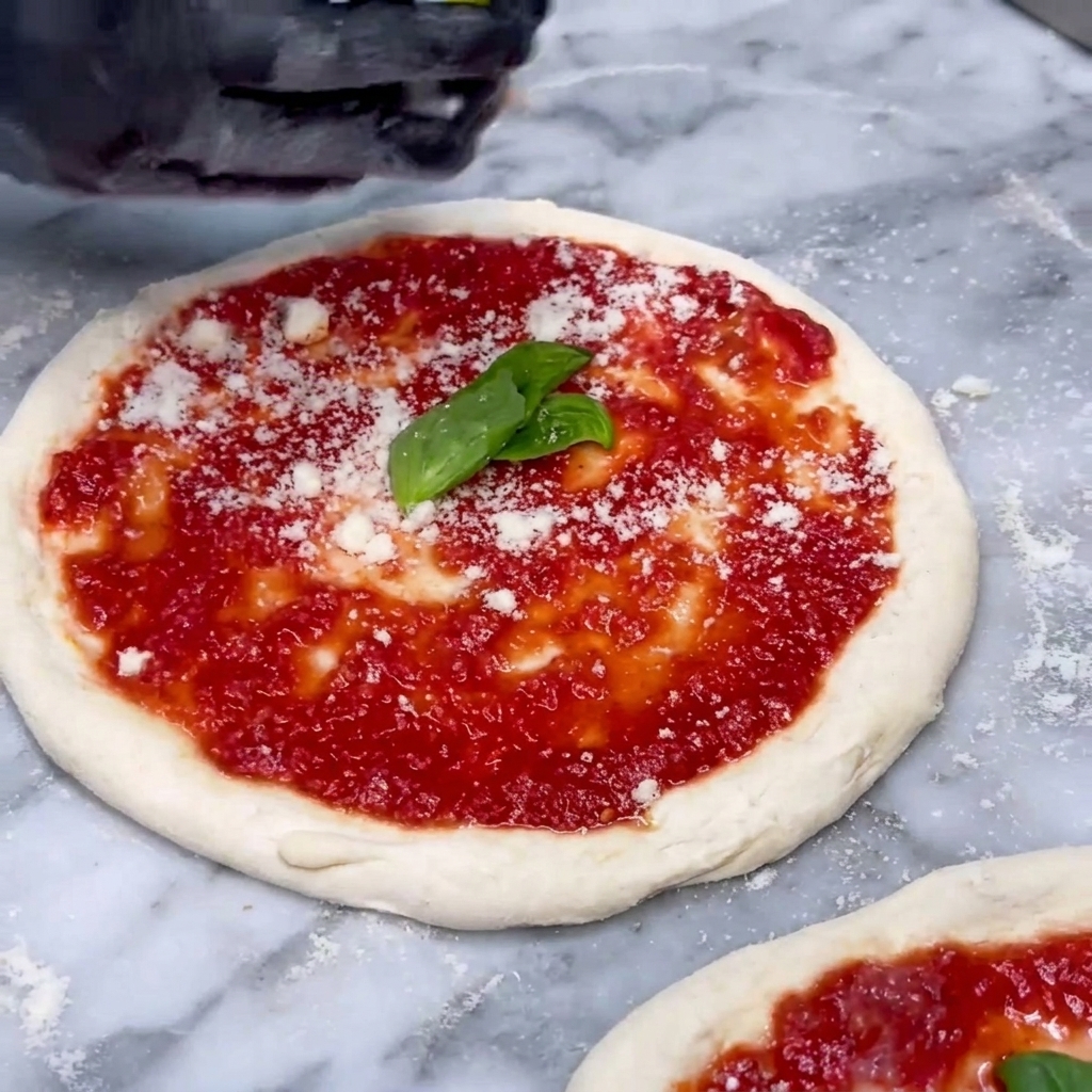 Trozos de mozzarella fior di latte fresca siendo añadidos a la pizza restante.