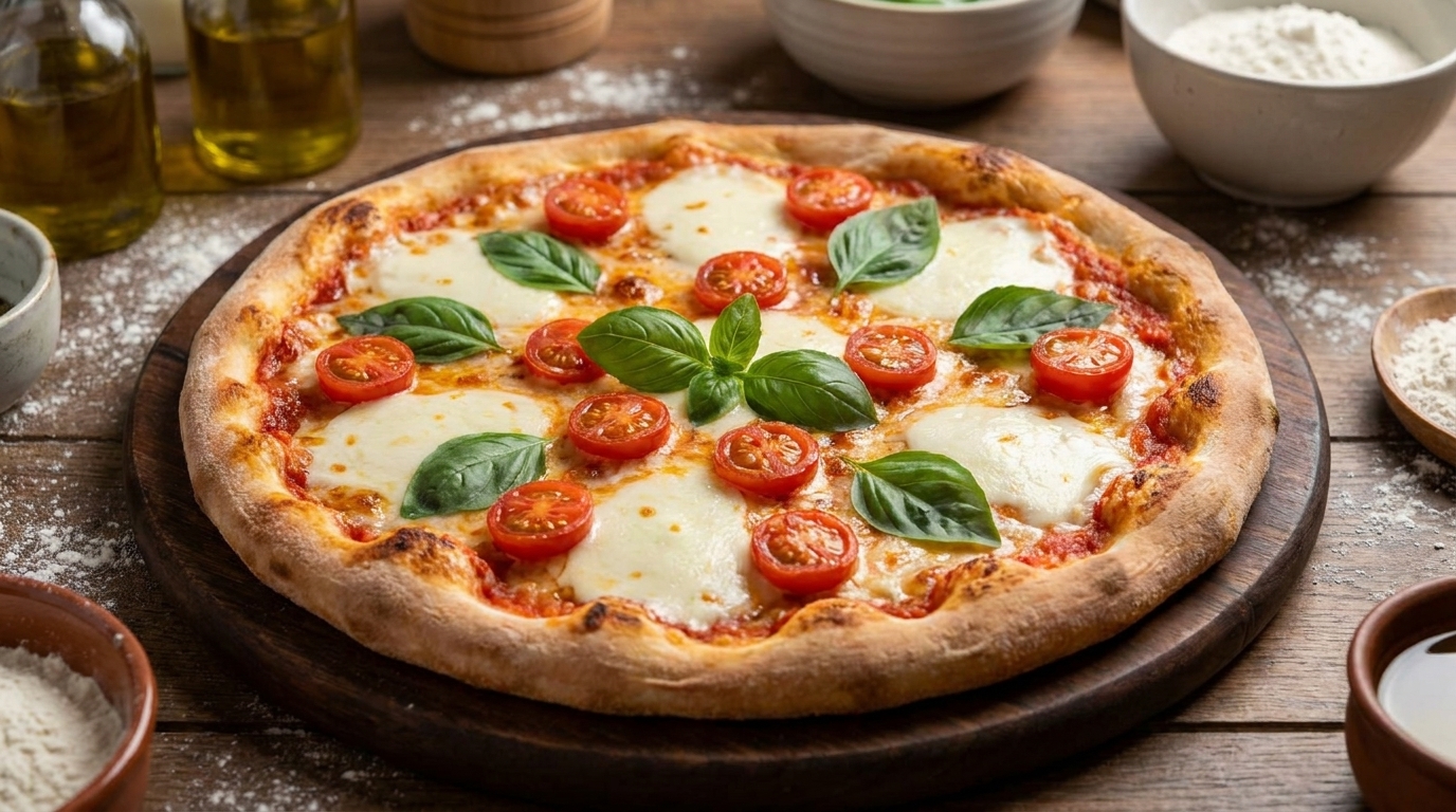 Clásica pizza con mozzarella de búfala