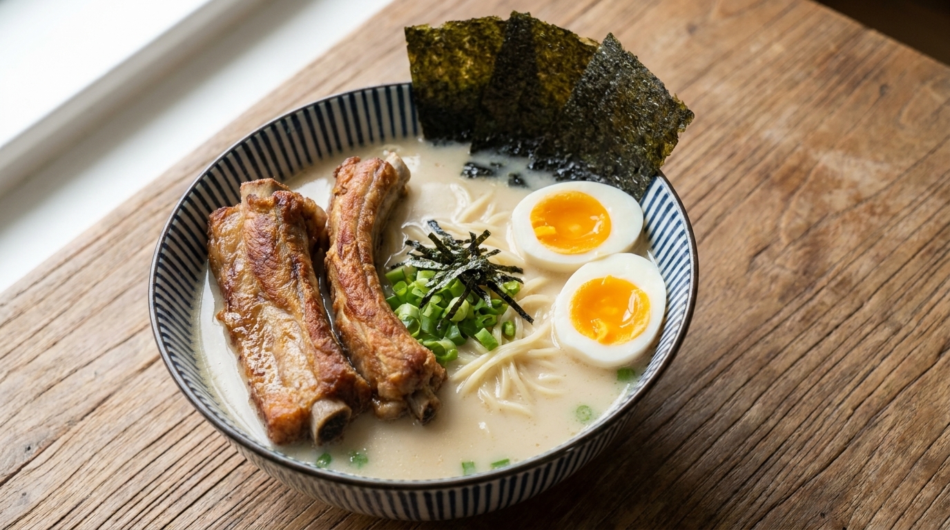 Ramen estilo Tonkotsu con costillas de cerdo