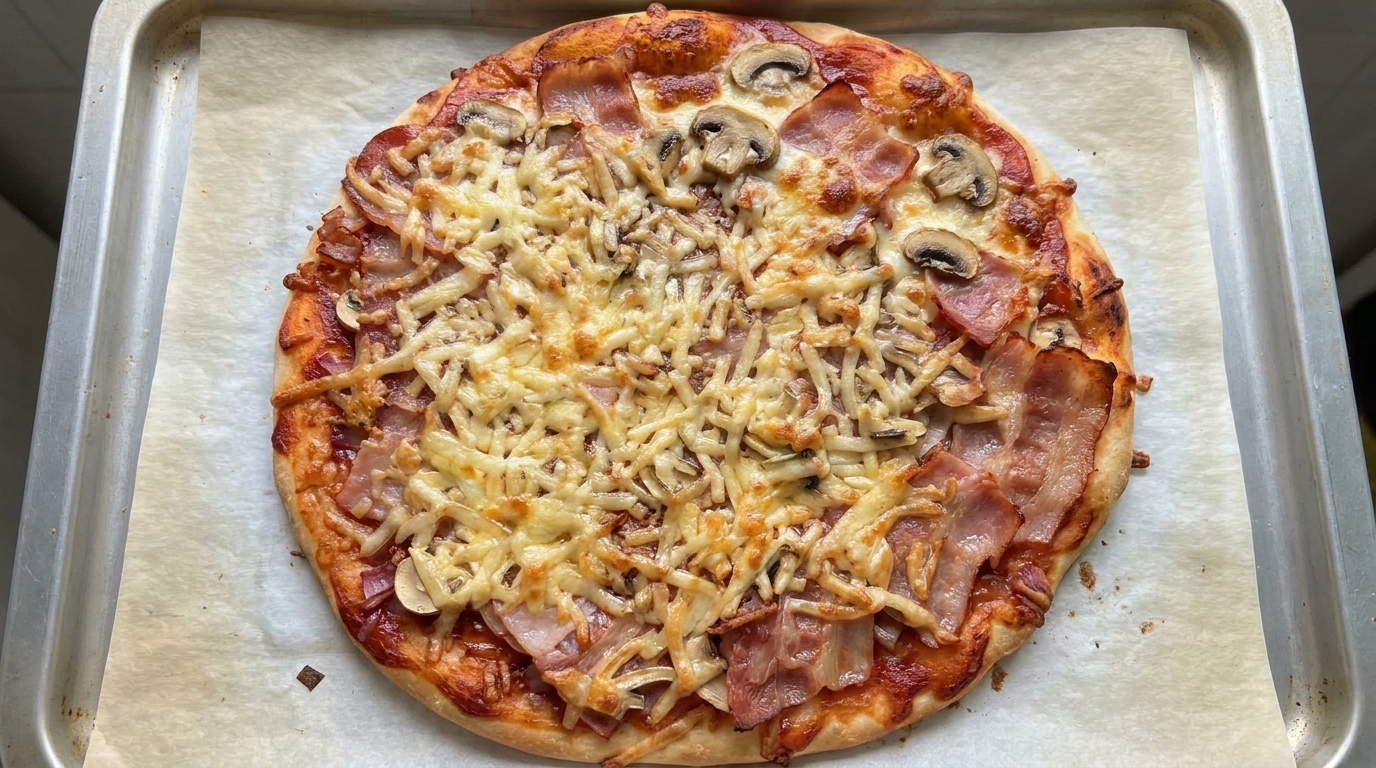 Pizza Casera de Bacon y Champiñones