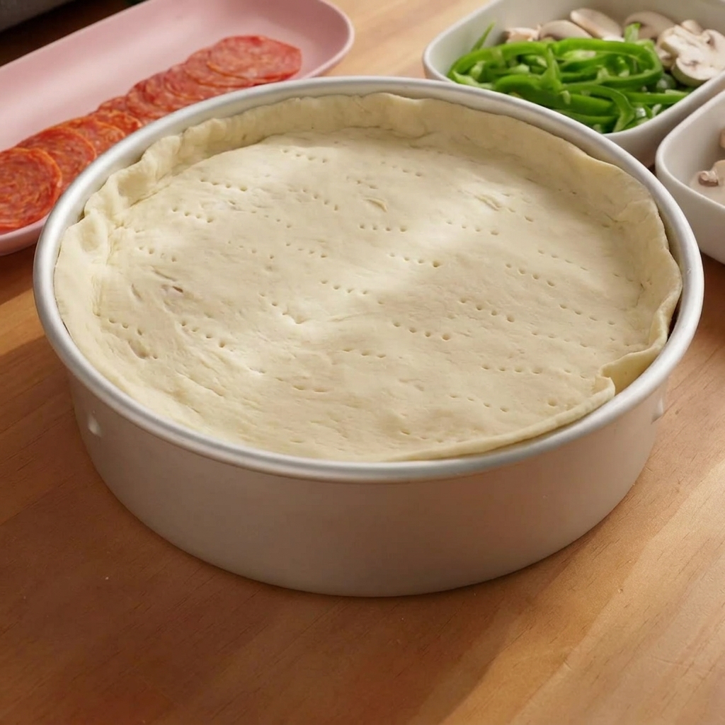 Círculo pequeño de masa colocado sobre el relleno, con los bordes sellados manualmente.