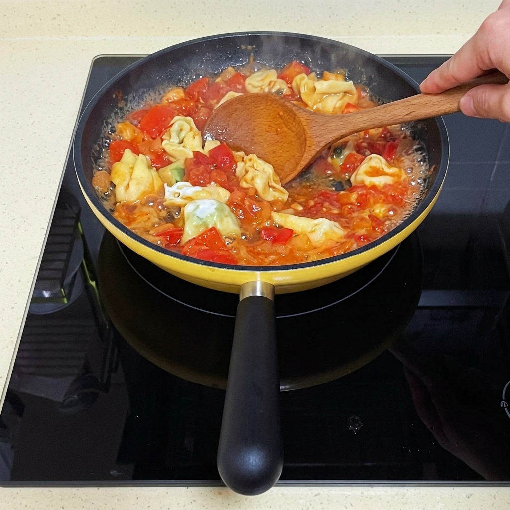 Fideos finos que se mezclan en el caldo a fuego lento junto a los wontons.