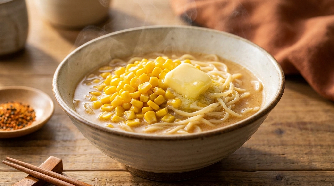 Ramen cremoso de miso, mantequilla y maíz