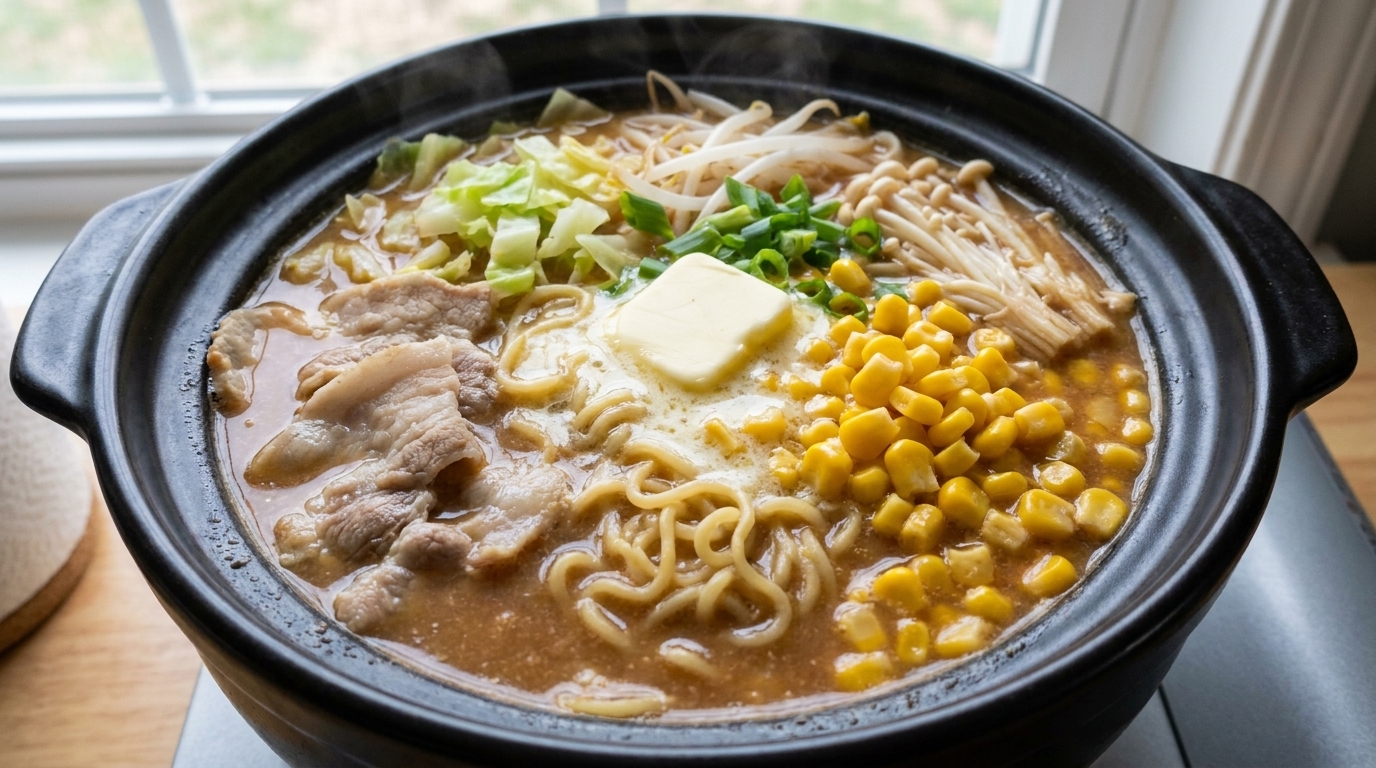 Ramen Hot Pot de Miso, Mantequilla y Maíz