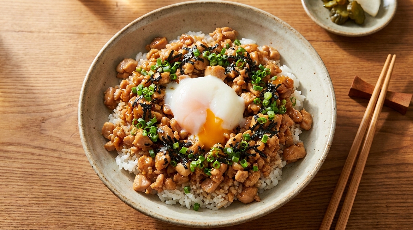 Donburi de Pollo Picado al Estilo Japonés