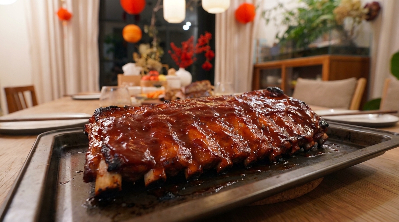 Costillas de cerdo BBQ al horno con glaseado de miel