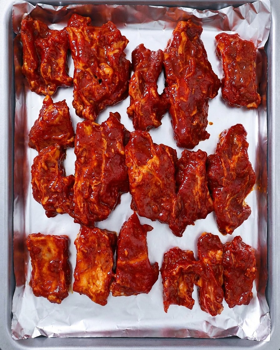 Una hoja de papel aluminio colocada sobre la bandeja para hornear, con los bordes siendo pellizcados para crear un sello hermético.