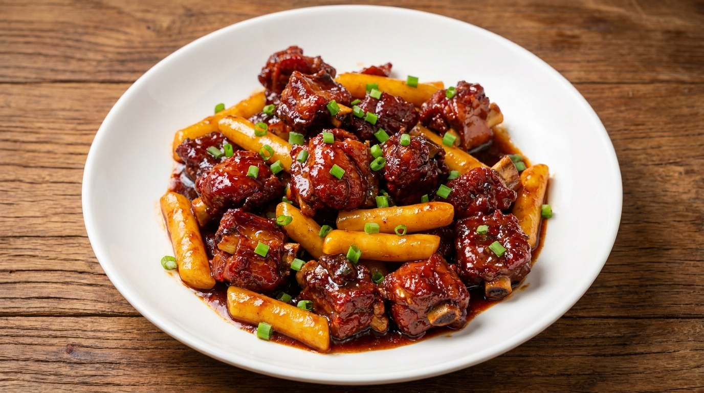 Costillas de Cerdo Estofadas con Pasteles de Arroz