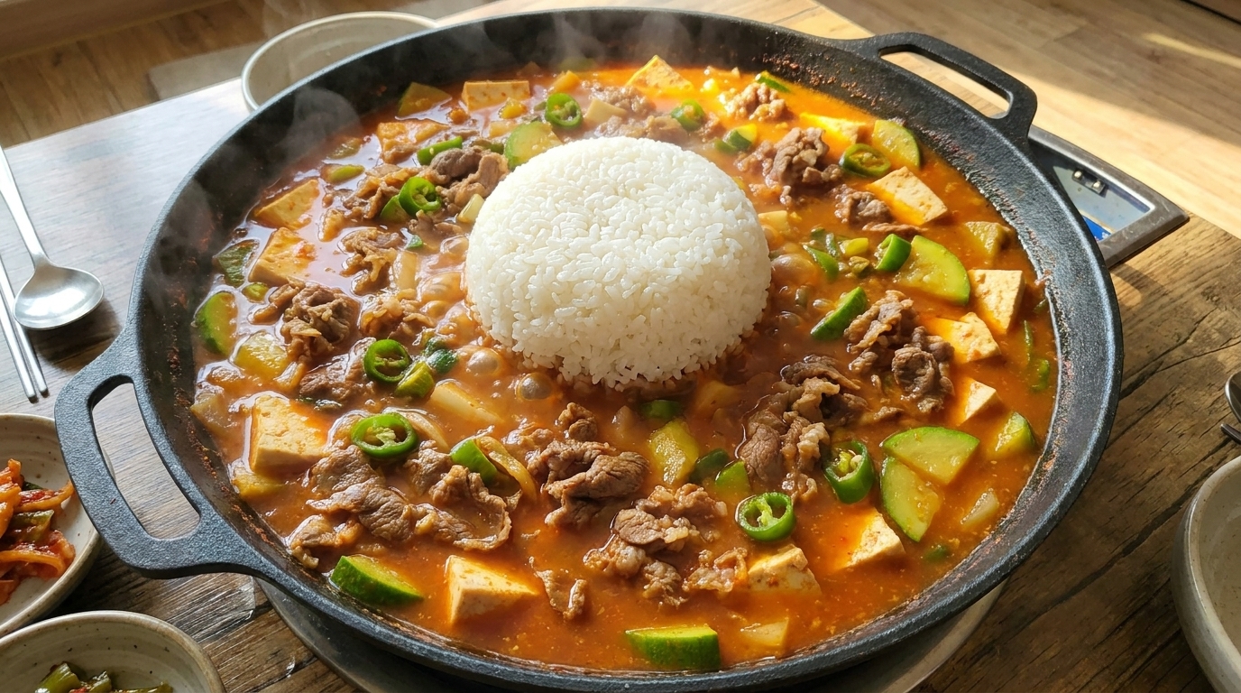 Doenjang Jjigae de Ternera: Estofado Coreano con Arroz