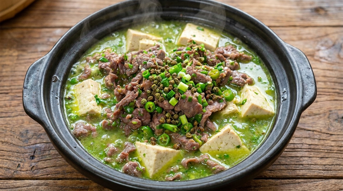 Ternera y Tofu al Estilo Sichuan con Pimienta Verde