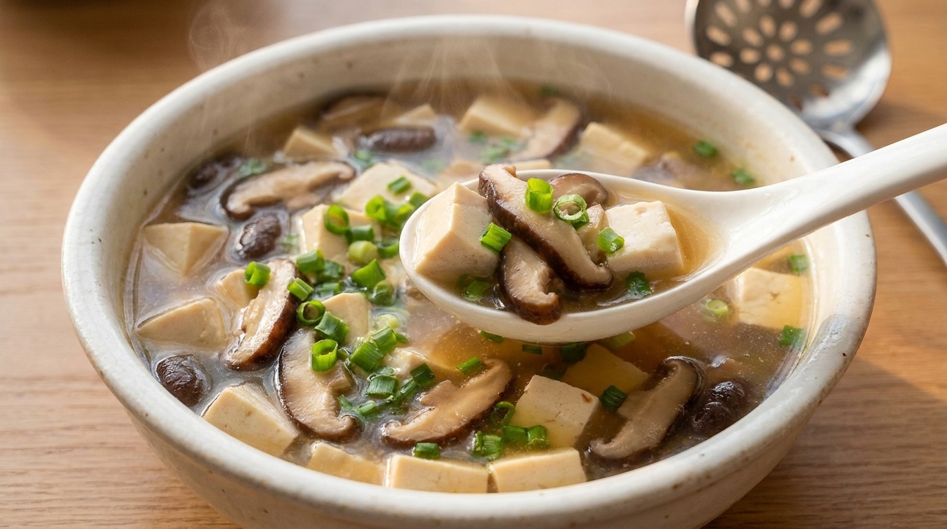 Sopa reconfortante de shiitake y tofu