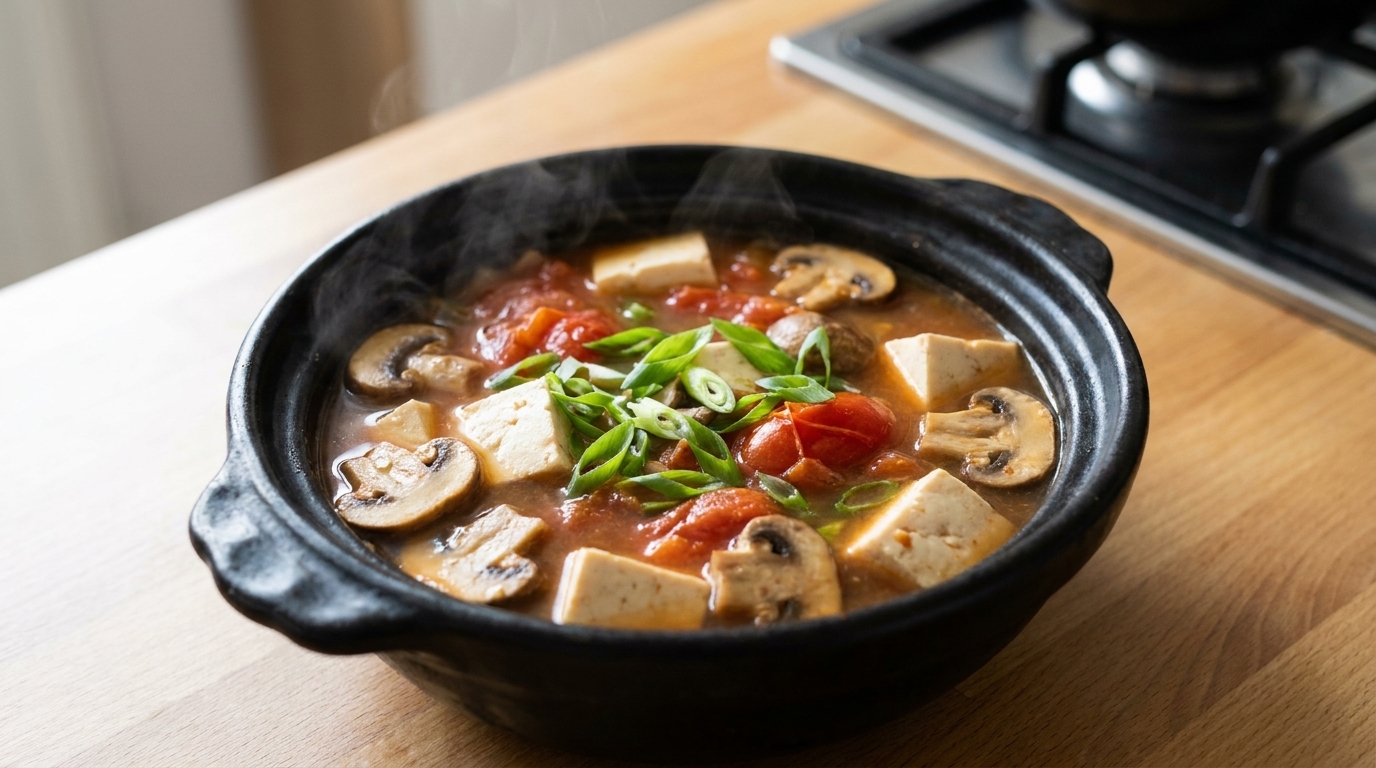 Sopa de Tomate, Champiñones y Tofu