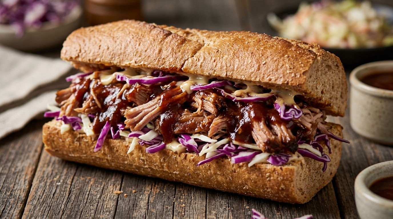 Baguette de Pulled Pork Ahumado con Ensalada Coleslaw