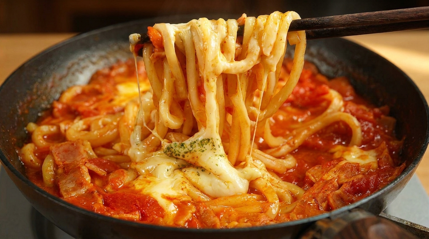 Udon Cremoso de Tomate y Queso con Tocino Crujiente
