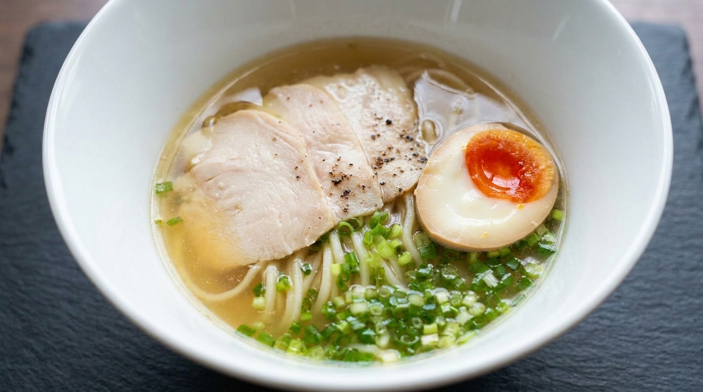 Ramen Shio de Pollo Clásico (Caldo de Sal Cristalino)