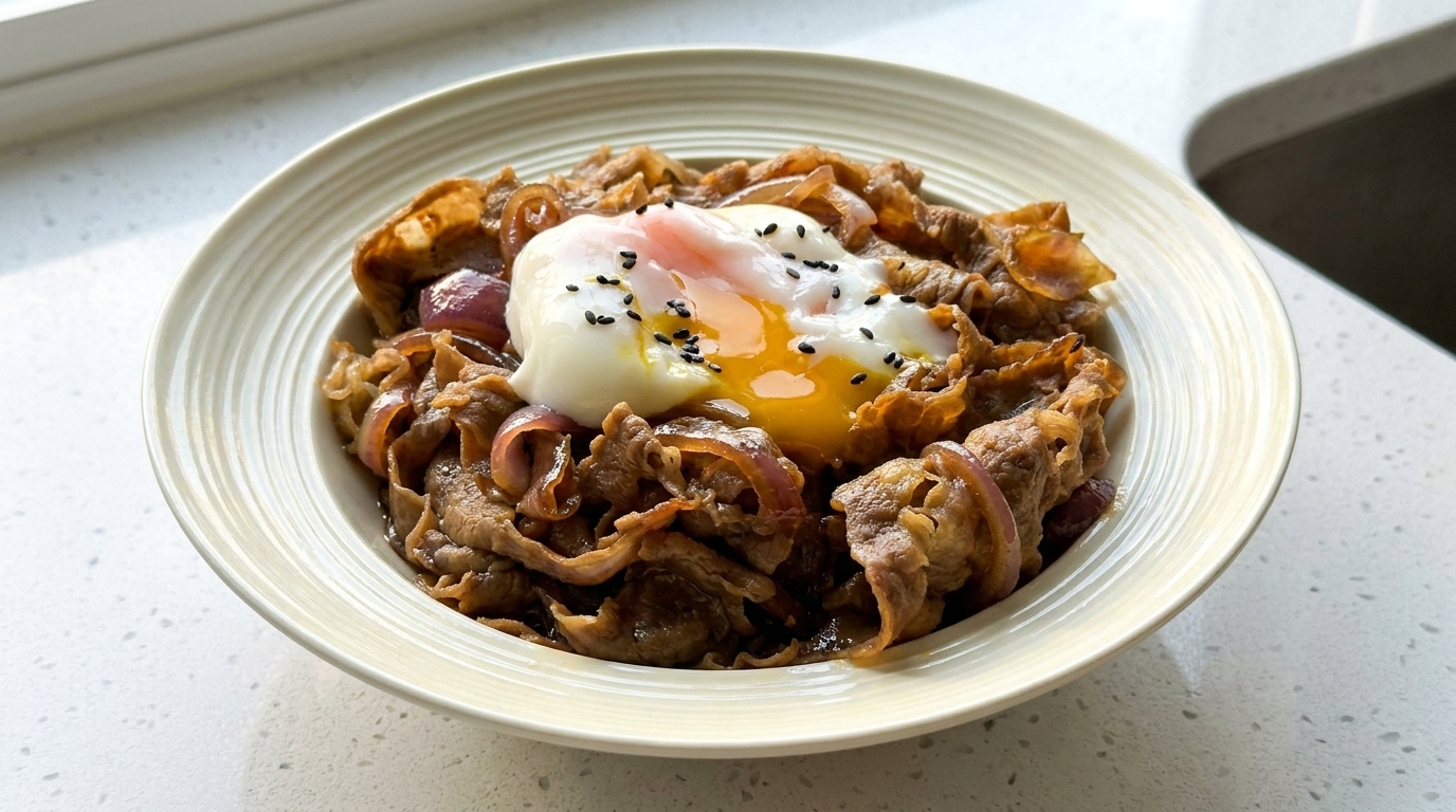 Gyudon: Delicioso Cuenco de Ternera Japonés con Huevo Onsen