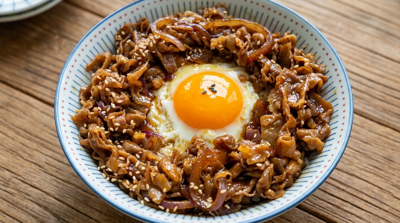Bol de arroz con ternera teriyaki rápido (estilo Gyudon)