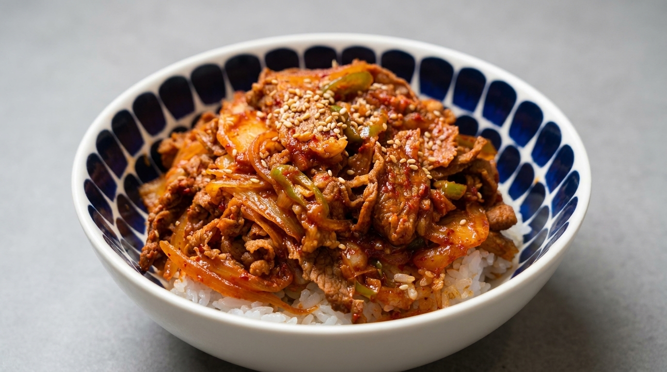 Bol de arroz con ternera y kimchi (Kimchi Beef Donburi)