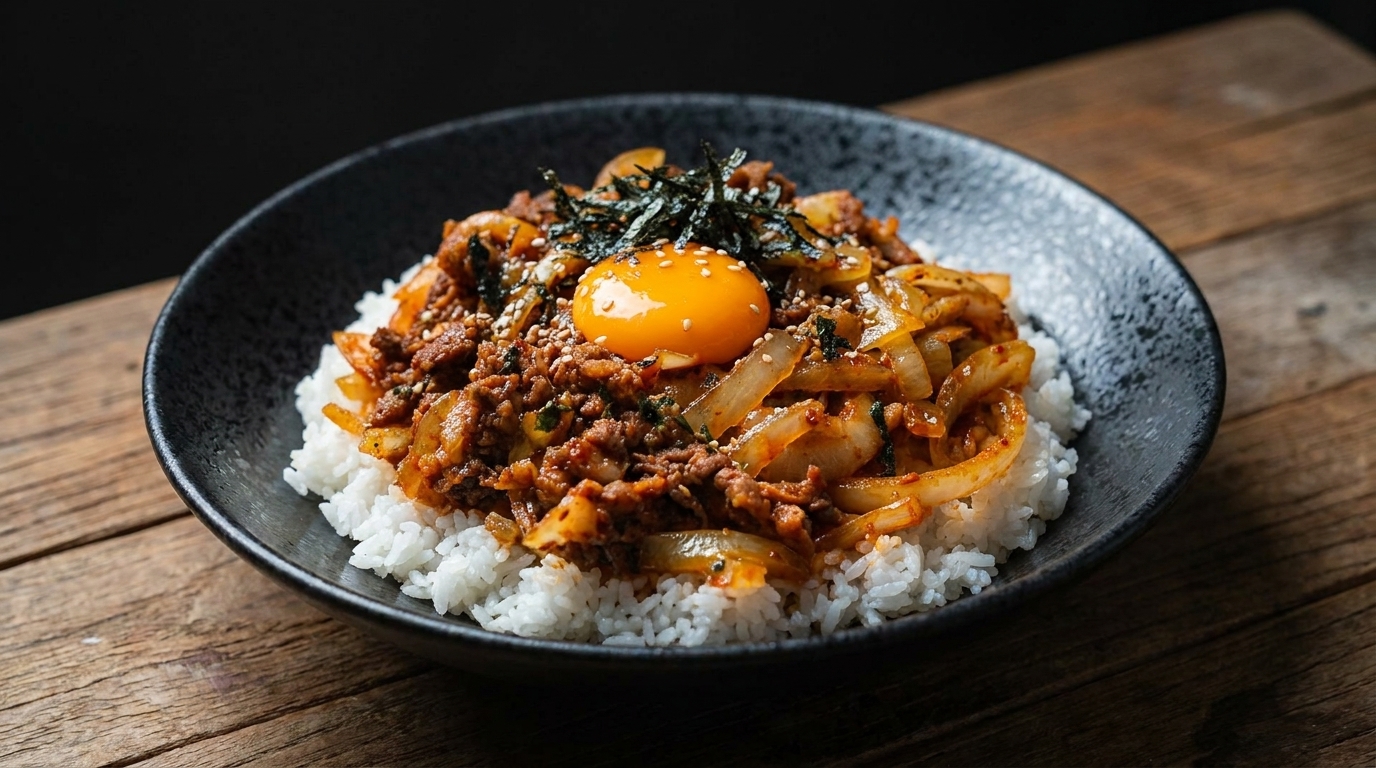 Bol de Arroz Coreano con Ternera y Kimchi (Beef Kimchi Deopbap)