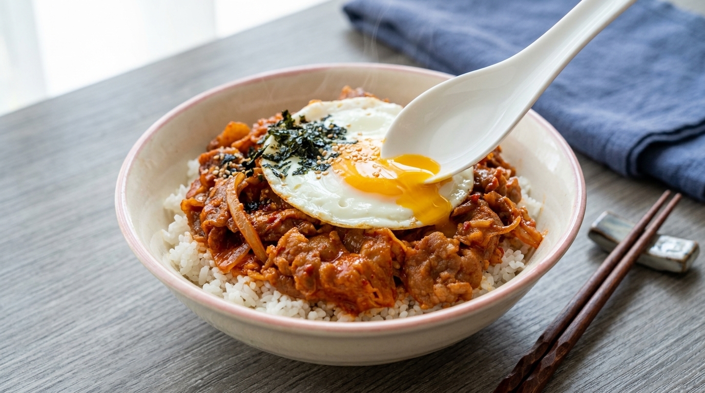 Arroz con Ternera y Kimchi en Diez Minutos