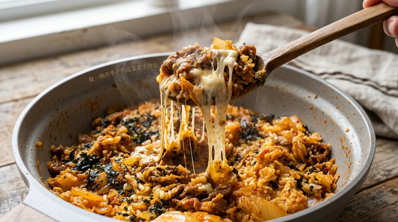 Arroz Frito con Kimchi, Ternera y Queso Fundido