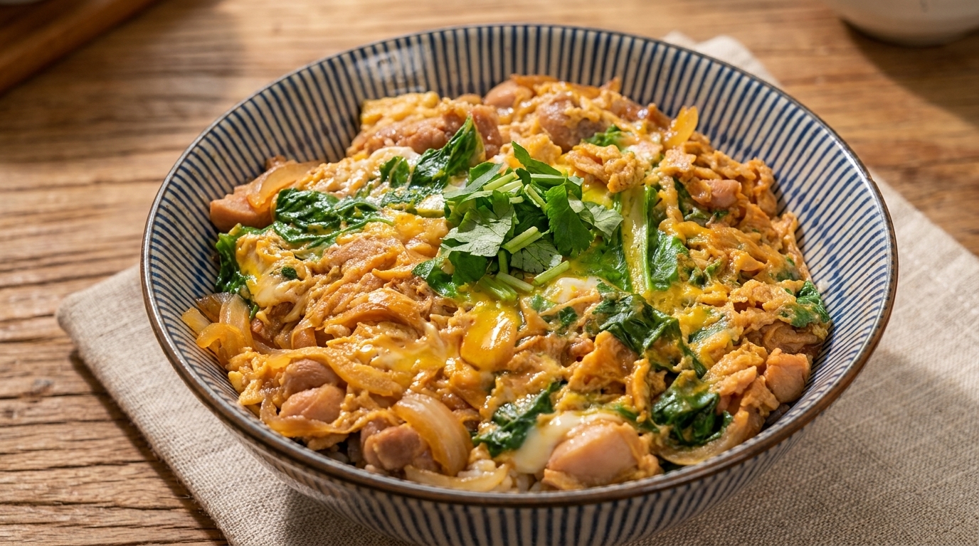 Oyakodon tradicional: Arroz con pollo y huevo al estilo japonés