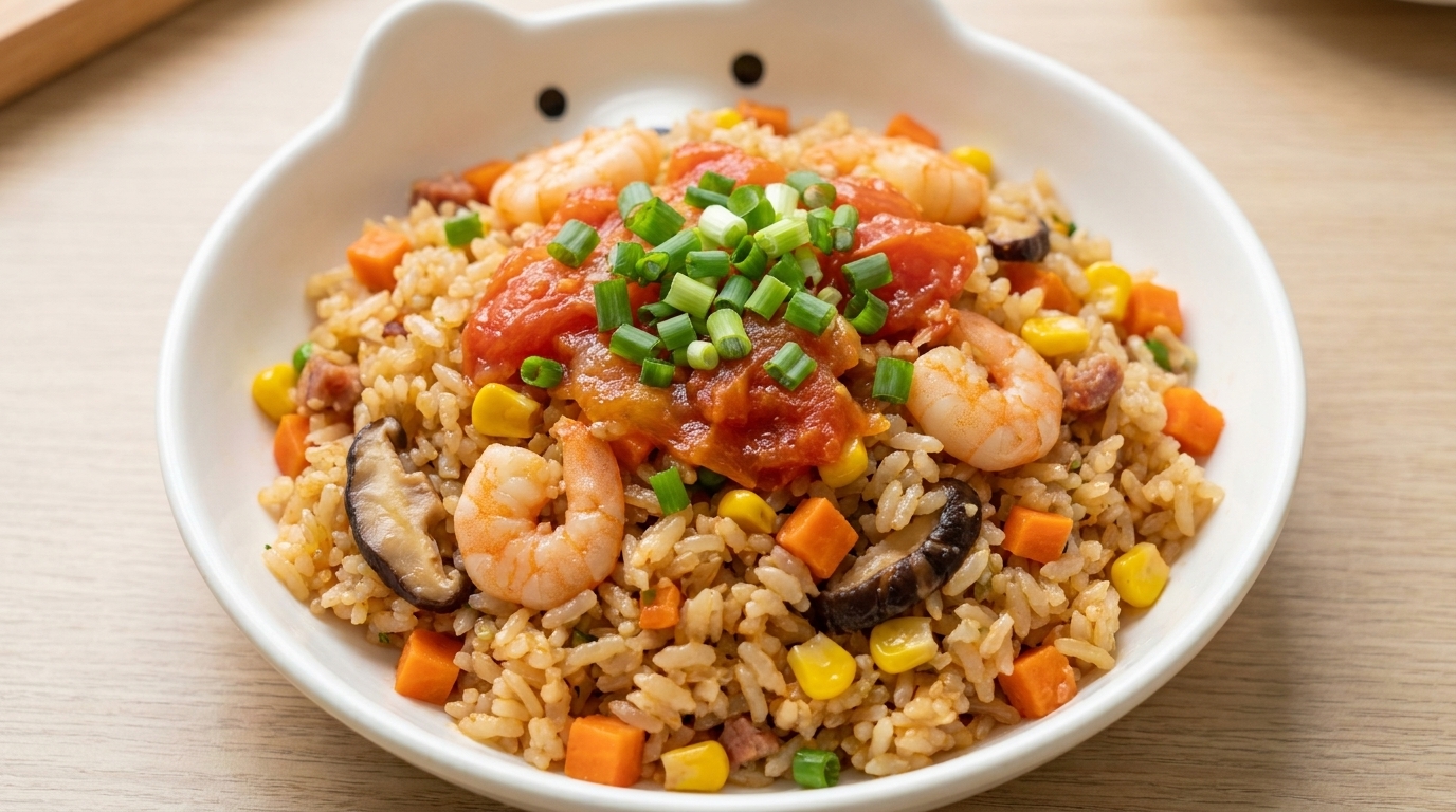 Arroz con tomate y camarones en arrocera: una comida en una sola olla
