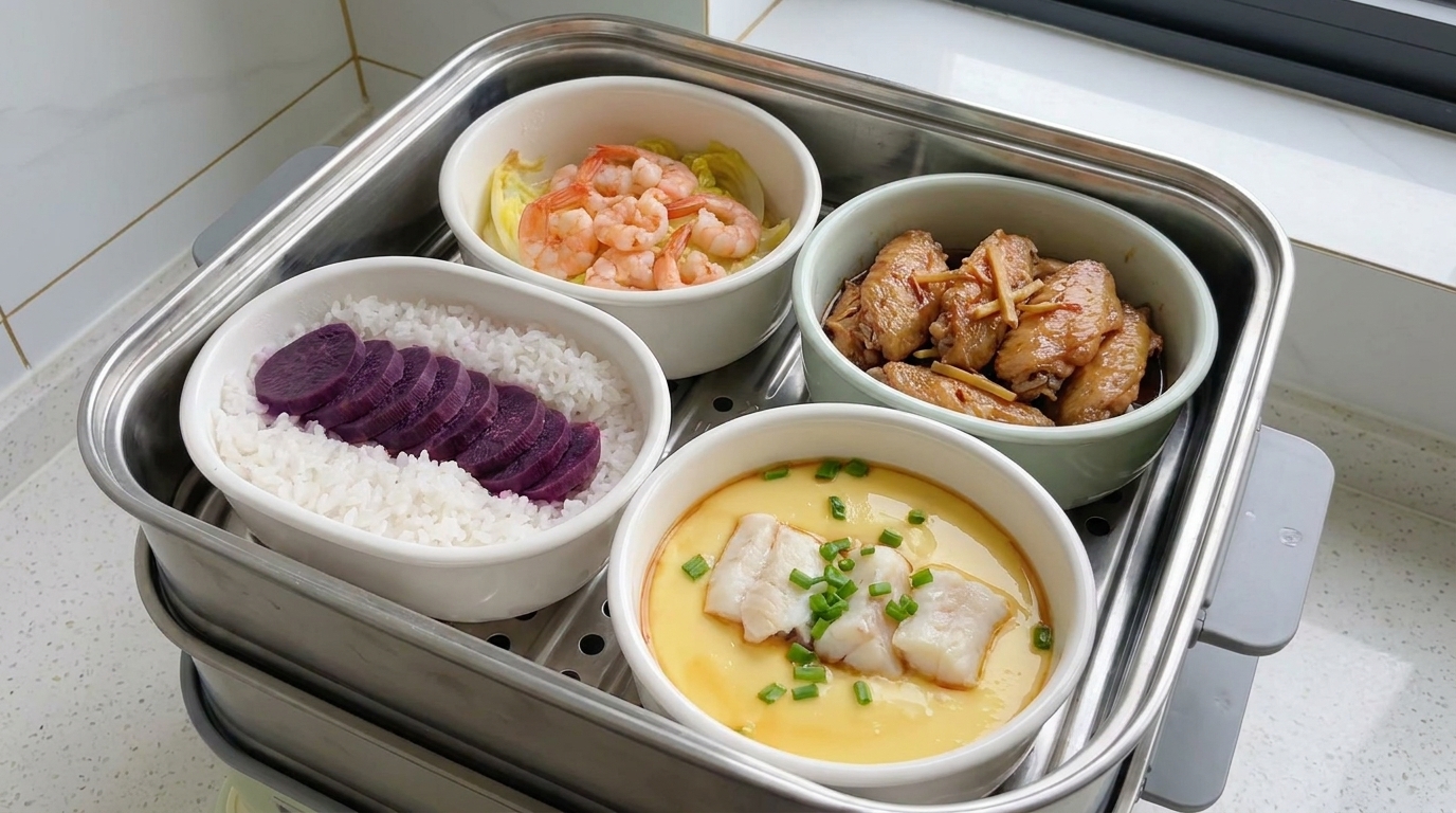Menú Completo al Vapor: Alitas Teriyaki y Huevos con Bacalao