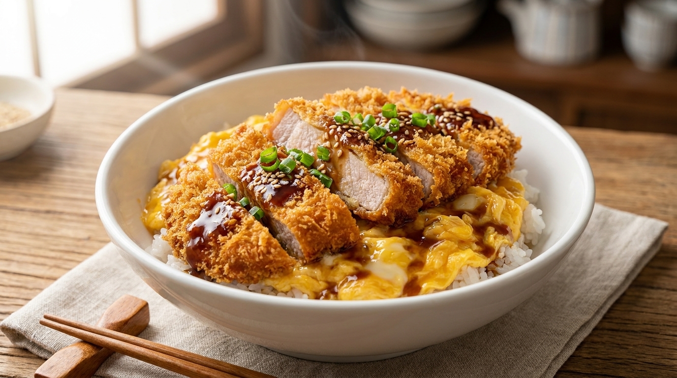 Katsudon Japonés al Horno con Huevos Revueltos Melosos