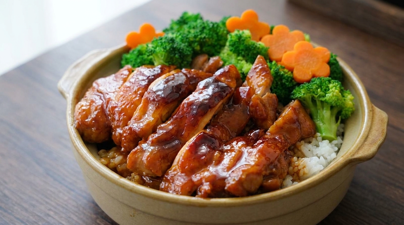 Pollo Glaseado con Miel sobre Arroz al Vapor