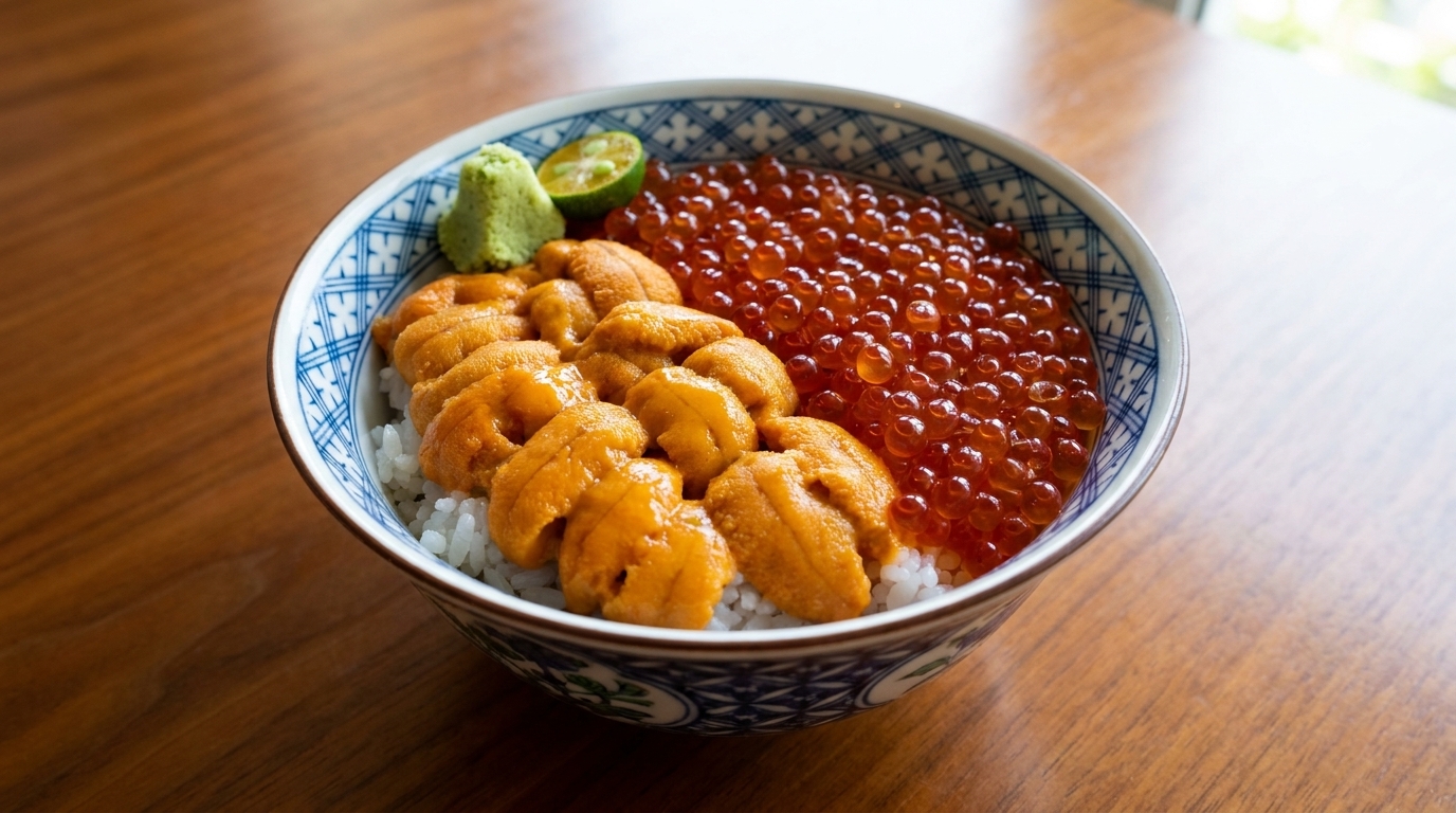 Donburi de Uni e Ikura Premium (Bol de Arroz con Erizo de Mar y Huevas de Salmón)