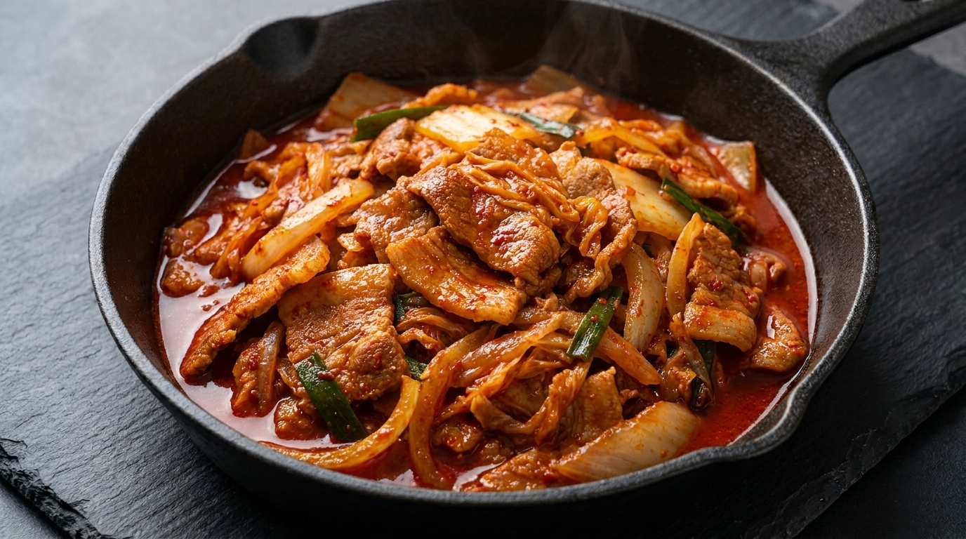 Cerdo salteado picante con kimchi (Jeyuk Bokkeum)