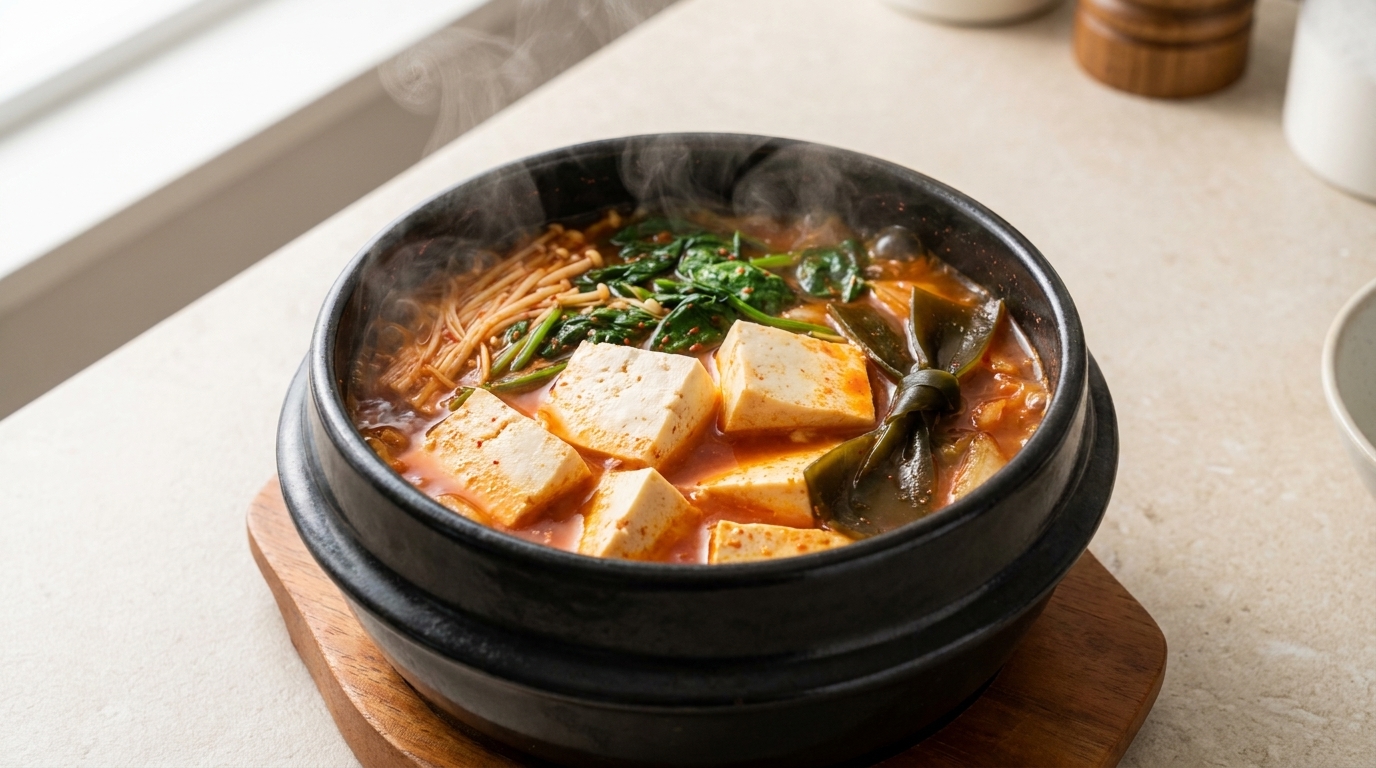Sopa de Kimchi y Tofu Vegetariana (Kimchi-jjigae) rápida
