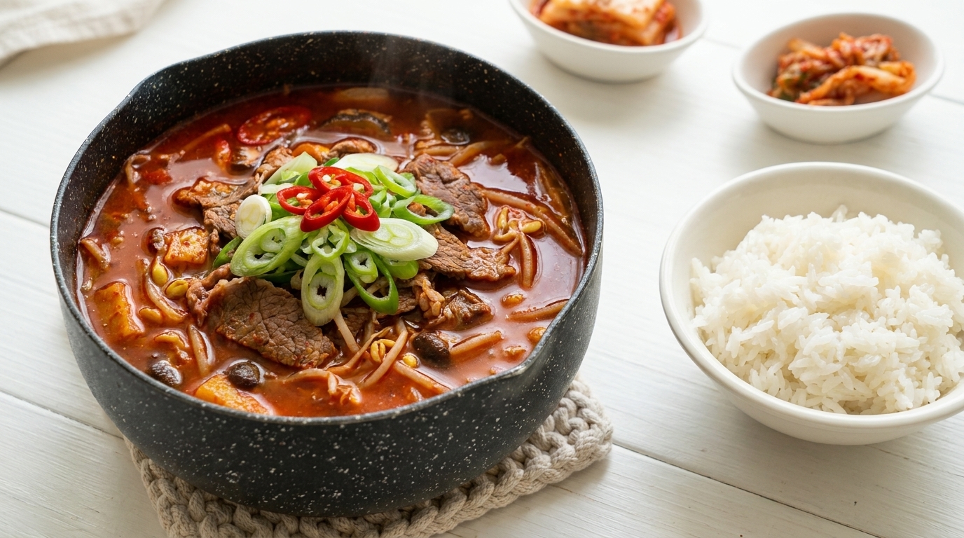 Sopa Coreana Picante de Ternera y Tofu (Estilo Yukgaejang)