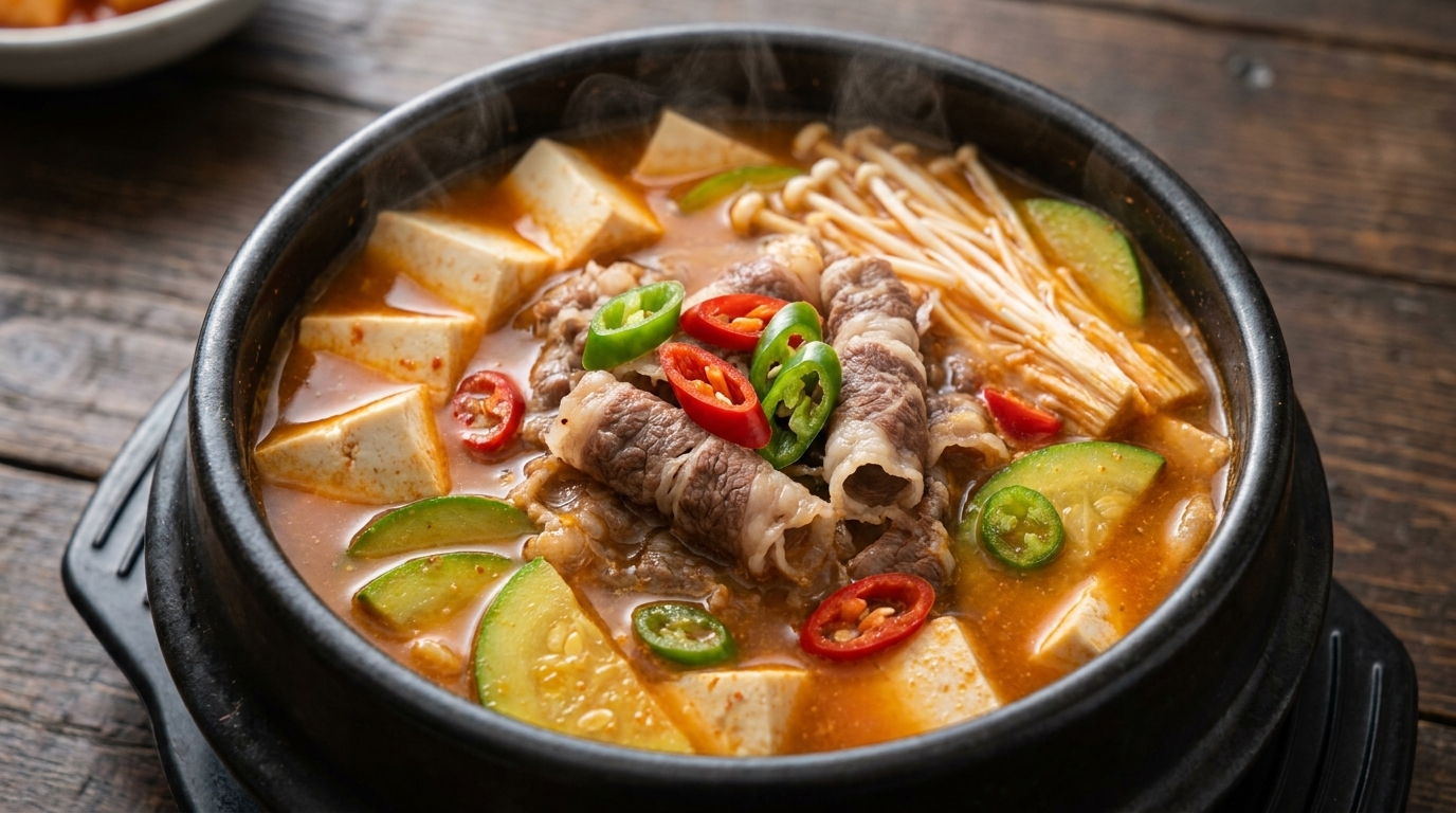 Doenjang-Jjigae de Ternera Bajo en Calorías (Sopa Coreana de Pasta de Soja)