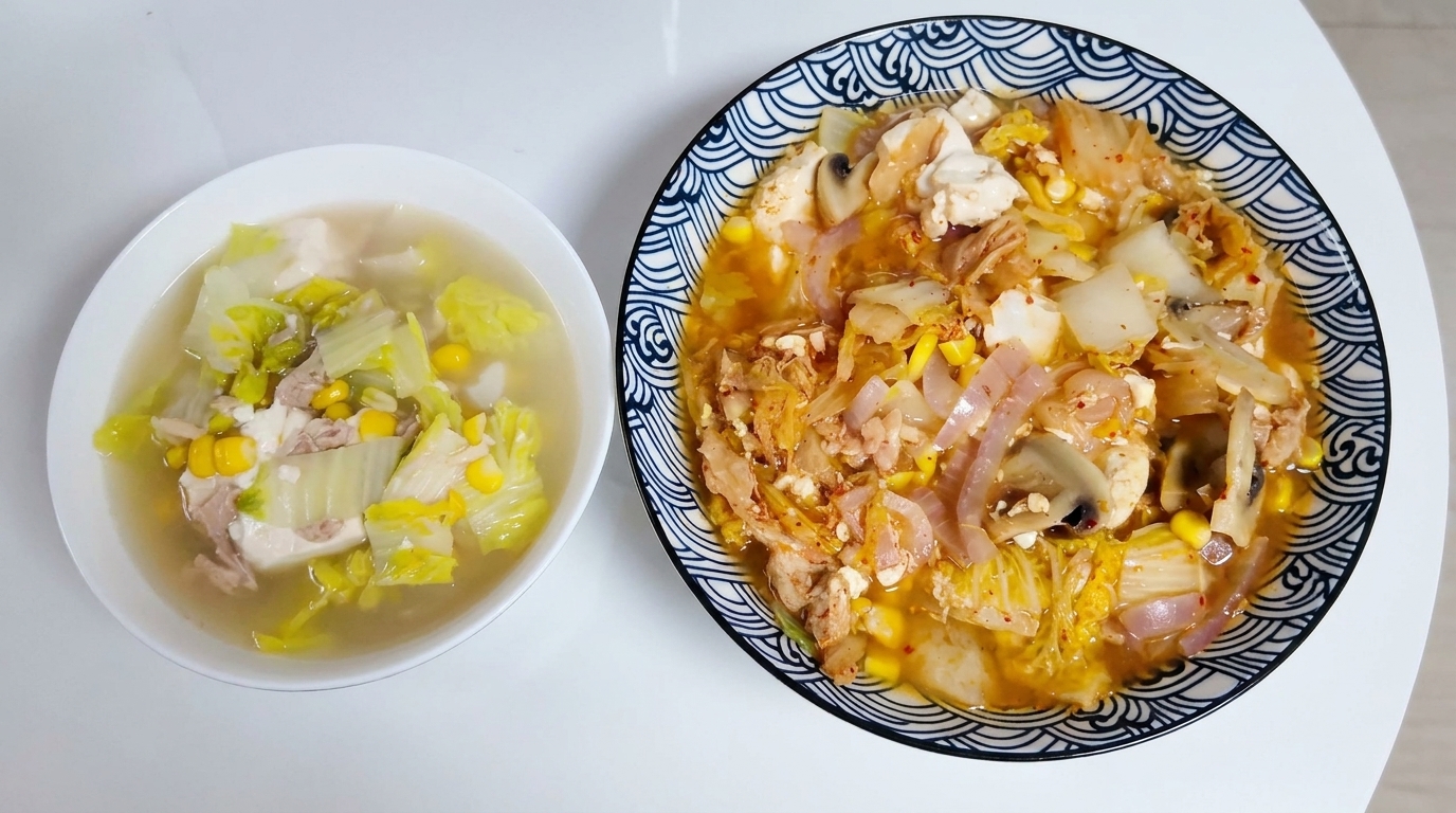 Sopa Saludable de Kimchi con Atún y Tofu al Huevo